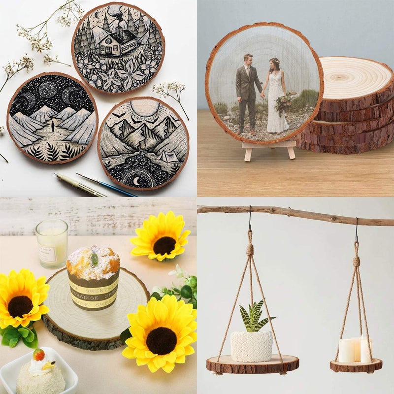 Fuyit Unfinished Wood Slices for Centerpieces, 10Pcs 4.7-5.1 Inch Natural Wooden Round Discs with Bark for Rustic DIY Crafts, Table Base, Wedding Decoration - Image 5